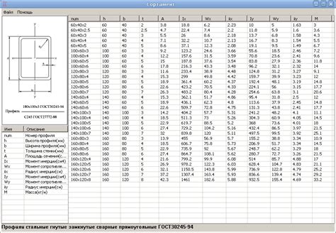 Сортамент металлопроката в таблице Excel